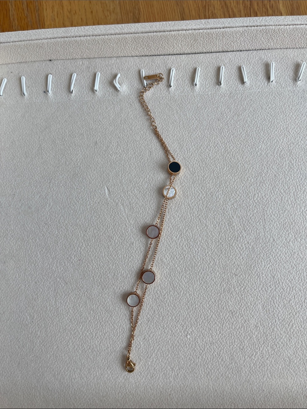 Delicate Rose Gold Multitone Disc Bracelet - Black & Pearl Accents